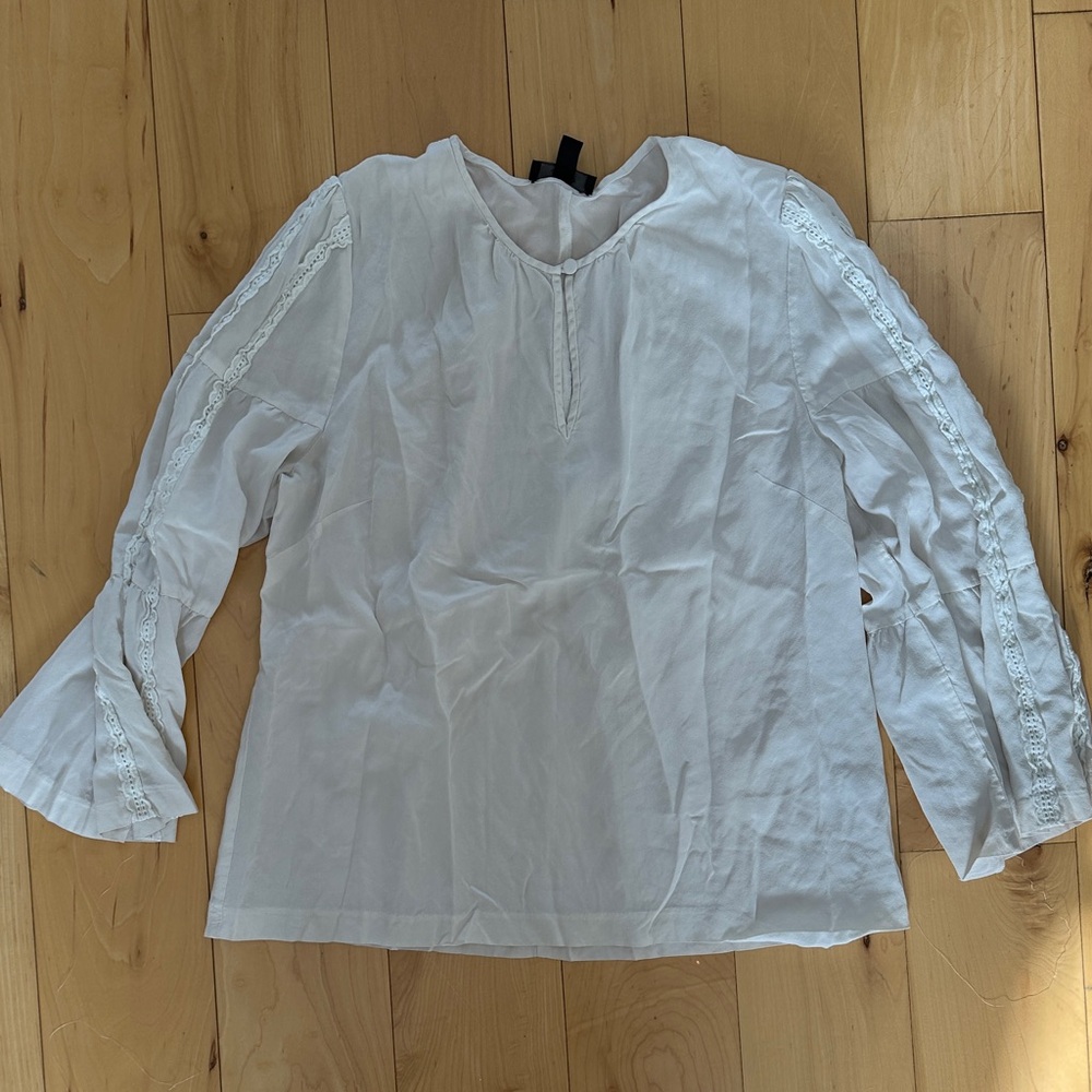 J. Crew Ivory Blouse with Embroidered Sleeves